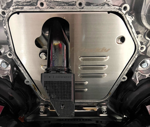 GReddy oil pan baffle and Killer-B pickup pre-filter installed in the GR86 sump